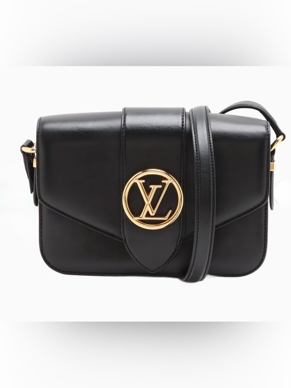 Louis Vuitton Black Leather Pont 9 Crossbody with Gold LV Circle Emblem